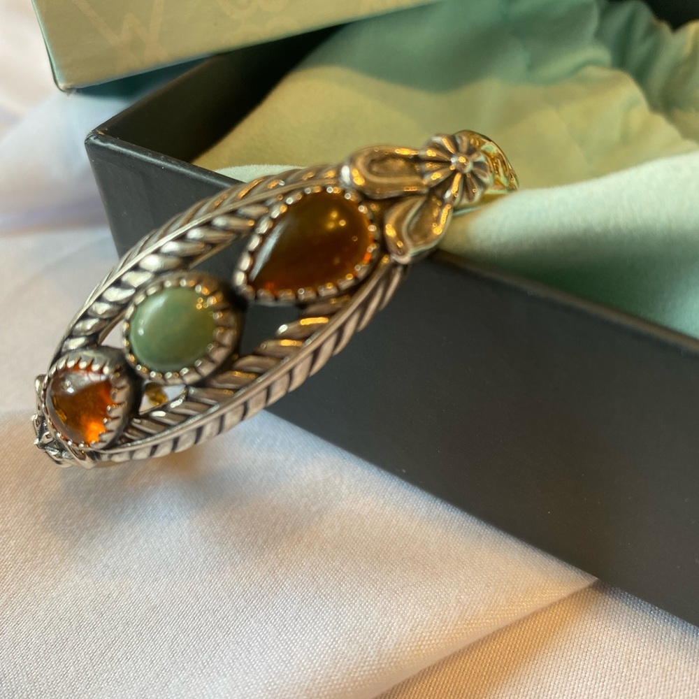 New Carolyn Pollack sterling, silver brass turquoise amber stones cuff bracelet
